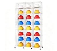 Soporte para Cascos de Seguridad, Organizador de Sombreros para Lugares con Ruedas, Apilable, Malla Metálica, para Fábricas, Talleres y Oficinas(White,111x37x192cm/44x14x75in)