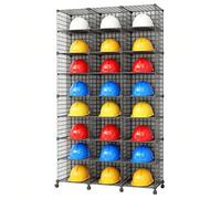 Soporte para Cascos de Seguridad, Organizador de Sombreros para Lugares con Ruedas, Apilable, Malla Metálica, para Fábricas, Talleres y Oficinas(Black,111x37x192cm/44x14x75in)