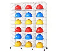 Soporte para Cascos de Seguridad, Organizador de Sombreros para Lugares con Ruedas, Apilable, Malla Metálica, para Fábricas, Talleres y Oficinas(White,111x37x146cm/44x14x57in)