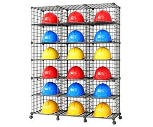 Soporte para Cascos de Seguridad, Organizador de Sombreros para Lugares con Ruedas, Apilable, Malla Metálica, para Fábricas, Talleres y Oficinas(Black,111x37x146cm/44x14x57in)