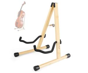 Soporte para celo con soporte de arco, soporte de madera en forma de A con espuma acolchada, soporte hecho a mano para 1/2, 3/4, 7/8, 4/4 (tamaño completo) y guitarras (bambú, celofán)