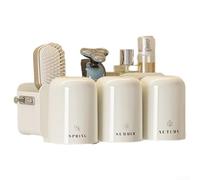 Soporte para cepillo de dientes, 17,5 x 5 x 11 cm, estante de baño de plástico con exprimidor de pasta de dientes y ganchos, organizador multifuncional que ahorra espacio para almacenamiento en