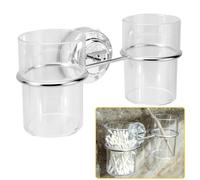 Soporte para cepillo de dientes con ventosa | Estante doble para tazas de baño con 2 vasos de plástico transparente | Organizador de pared de acero inoxidable para el hogar | Acabado cromado | Ahorro