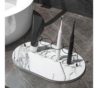 Soporte para cepillo de dientes de baño con base de diatomita absorbente natural y marco de metal para almacenamiento organizado de artículos de cuidado personal (A)