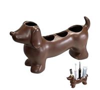 Soporte para cepillo de dientes de perro salchicha de cerámica y soporte para pasta de dientes con 4 ranuras, accesorios de baño para perros lindos, organizador de tocador para niños y adultos