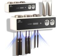 Soporte para Cepillo de Dientes eléctrico con dispensador automático de Pasta de Dientes, esterilizador y secador UV Inteligente montado en la Pared para organización del baño, Color Blanco