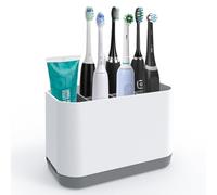 Soporte para Cepillo de Dientes Eléctrico Linkidea, Plástico, 6 Ranuras, Organizador de Encimera para Cepillo Eléctrico Compatible con Oral-B iO Series y Philips Sonicare ProtectiveClean (Blanco+Gris)