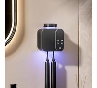 Soporte para cepillo de dientes eléctrico UV montado en la pared, desinfectante y funciones de esterilización y temporización, función de secado, con 2 compartimentos para cepillos de dientes y 1 taza