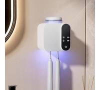 Soporte para cepillo de dientes eléctrico UV montado en la pared, desinfectante y funciones de esterilización y temporización, función de secado, con 2 compartimentos para cepillos de dientes y 1 taza