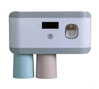 Soporte para cepillo de dientes montado en la pared con ciclo de desinfección de 5 minutos y dispensador de pasta de dientes con carga rápida USB para un uso cómodo (gris)