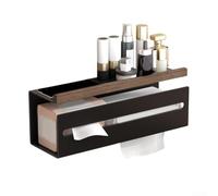 Soporte para cepillo de dientes montado en la pared con organizador de taza de dientes, estante de baño de nogal crema para baños pequeños, aluminio compacto y hogar de madera maciza (negro)