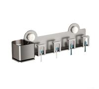 Soporte para cepillo de dientes montado en la pared, estante organizador de almacenamiento de baño con ranuras para peine, no requiere taladrar, estante de acero al carbono para secador de pelo, pasta