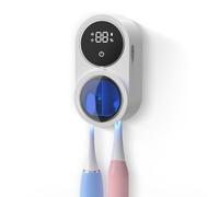 Soporte para Cepillo de Dientes montado en la Pared y Limpiador de Limpieza Inteligente con luz y Secado con Ventilador, Cubierta giratoria automática, Funda para cepillos de Dientes con Pantalla