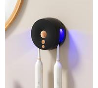 Soporte para cepillo de dientes para 2 ranuras para cepillos de dientes eléctrico, desinfectante UV con montaje en pared para baño y niños y adultos, sin taladrar, protege la salud bucal (negro)