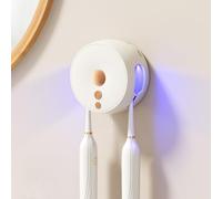 Soporte para cepillo de dientes para 2 ranuras para cepillos de dientes eléctrico, desinfectante UV con montaje en pared para baño y niños y adultos, sin taladrar, protege la salud bucal (blanco)