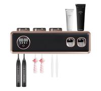 Soporte para cepillo de dientes para montaje en pared: desinfectante UV, secado con 6 ranuras para cepillos, 3 vasos magnéticos, dispensador automático de pasta de dientes y pantalla táctil LED