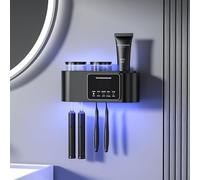 Soporte para cepillos de dientes con dispensador de pasta de dientes, dispensador de pasta de dientes eléctrico montado en la pared para niños y adultos, 4 ranuras para cepillos, 2 tazas magnéticas,