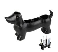 Soporte para cepillos de Dientes de Perro Salchicha, Soporte de cerámica para cepillos de Dientes y Pasta de con 4 Ranuras, Bonito Organizador de tocador para baño, Negro, Heimdekor