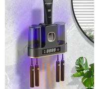 Soporte para cepillos de dientes para baño, dispensador automático de pasta de dientes, 4 ranuras para cepillos, 2 vasos magnéticos, dispensador de pasta de dientes eléctrico montado en la pared para