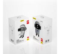 Soporte para coche con cargador inalámbrico Qi de 15 W, color gris.