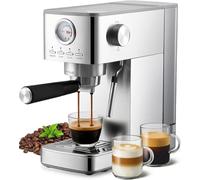 Soporte para colador para cafetera espresso, 1300 W, cafetera semiautomática con manómetro, espumador de leche, depósito de agua extraíble y calentamiento rápido, compacto para espresso cremoso