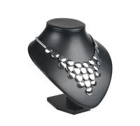 Soporte para collares en forma de busto Exhibidor de joyas PU negro, maniquí cuero sintético, collar, colgante, busto joyería, soporte exhibición for el cuello(Height 20cm)