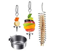 Soporte para comida para pájaros, juguete para pequeños animales y frutas, pincho de acero inoxidable, cuenco de alimentación colgante para jaula de pájaros
