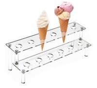 Soporte para conos de helado, soporte de helado de 12 agujeros, soporte de almacenamiento de conos de helado acrílico transparente, soporte de palomitas de maíz para aperitivos, ensaladas y postres