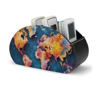 Soporte para control remoto con mapa del mundo abstracto, caja de almacenamiento para control remoto de TV, organizador de escritorio de cuero, portalápices de PU, organizador de papelería para sal