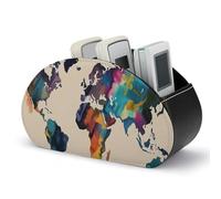 Soporte para control remoto con mapa del mundo abstracto, caja de almacenamiento para control remoto de TV, organizador de escritorio de cuero, portalápices de PU, organizador de papelería para sal