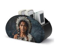 Soporte para control remoto de pueblos indígenas y lobos, caja de almacenamiento para control remoto de TV, organizador de escritorio de cuero, portalápices de PU, organizador de papelería para sal