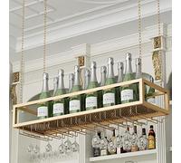 Soporte para copas de vino dorado para colgar debajo del estante con cadena de hierro de metal para armario de bar y cocina, 140 x 25 x 21 cm