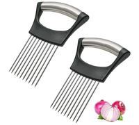 Soporte para Cortar Cebolla,2 PCS Cortador de Cebolla de Acero Inoxidable Multiusos para Cortar Verduras Queso Patatas y Más Picadora de Verduras Manual y Segura Ideal para Ensaladas Platos Frescos