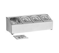 Royal Catering Soporte Para Cubetas RCPN 4 (Acero inoxidable, Componentes extraíbles aptos para lavavajillas, Incluye 4 envases GN 1/6, Con 4 tapaderas)