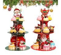 Soporte para cupcakes, 2 piezas, soporte para cupcakes, de Navidad, 3 niveles, bandeja de servicio, para bodas, fiestas, festivales de postre, pastelería y galletas donut
