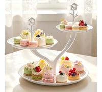 Soporte para cupcakes de 3 niveles, de plástico, color blanco | Bandeja escalonada reutilizable para postres, exhibición de cupcakes para cumpleaños, boda, baby shower, galletas, frutas