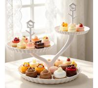 Soporte para cupcakes de 3 niveles, de plástico, color blanco | Bandeja escalonada reutilizable para postres, exhibición de cupcakes para cumpleaños, boda, baby shower, galletas, frutas