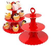 Soporte para cupcakes de 3 niveles, paquete de 2 soportes para tartas de postre, torre, de papel, redondo, para aniversario, bautizo, soporte desechable para pastelería para cumpleaños, boda