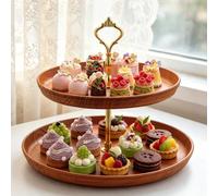 Soporte para cupcakes de postre, 2 niveles de madera sintética y plástico | Bandeja reutilizable para servir postres, exhibición de cupcakes para fiesta de cumpleaños, boda, baby shower, galletas