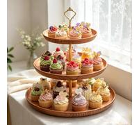 Soporte para cupcakes de postre, 3 niveles de madera sintética y plástico | Bandeja reutilizable para servir postres, exhibición de cupcakes para fiesta de cumpleaños, boda, baby shower, galletas