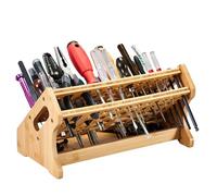 Soporte para destornilladores, estante de almacenamiento de madera de 53 agujeros con cajón, pequeño organizador de herramientas, para taller de bricolaje Biblioteca de oficinas Garaje Interior Jardín