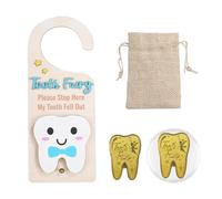 Soporte para dientes de hada de dientes, colgador de puerta con ranura para dinero, monedas doradas y bonitas bolsas, regalos de hadas de los dientes para niñas y niños, bolsa de hadas para la primera