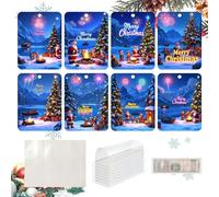 Soporte para dinero de Navidad, 8 pinzas para billetes con escena navideña en tonos azules, accesorios de decoración navideña, divertidos, coloridos, hechos a mano para Fa