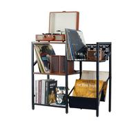 Soporte para discos de vinilo de 3 niveles, soporte grande para discos de hasta 150 álbumes, tocadiscos negro con gabinete estéreo de almacenamiento, estante de mesa de reproductor para dormitorio