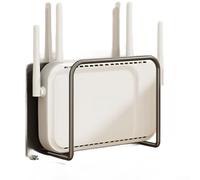Soporte para enrutador WiFi de montaje en pared, estante de gestión de cables de 15 x 5 x 10 cm, organizador de televisor, sin taladro, negro y blanco (S negro)