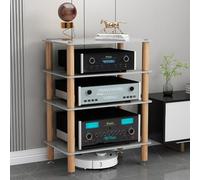 Soporte para equipos de audio, equipado con estantes de vidrio templado de 8 mm, columnas de madera maciza y pies metálicos antivibración, para oficinas en casa(White,60*40*87cm/23.6*15.7*34.2in)