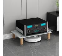 Soporte para equipos de audio, equipado con estantes de vidrio templado de 8 mm, columnas de madera maciza y pies metálicos antivibración, para oficinas en casa(White,60*48*15cm/23.6*18.9*5.9in)