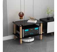 Soporte para equipos de audio, equipado con estantes de vidrio templado de 8 mm, columnas de madera maciza y pies metálicos antivibración, para oficinas en casa(Black,60*48*45cm/23.6*18.9*17.7in)