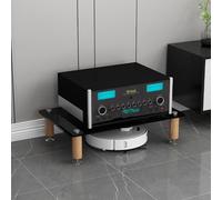 Soporte para equipos de audio, equipado con estantes de vidrio templado de 8 mm, columnas de madera maciza y pies metálicos antivibración, para oficinas en casa(Black,60*48*15cm/23.6*18.9*5.9in)