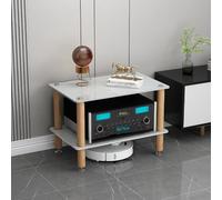 Soporte para equipos de audio, equipado con estantes de vidrio templado de 8 mm, columnas de madera maciza y pies metálicos antivibración, para oficinas en casa(White,60*48*45cm/23.6*18.9*17.7in)